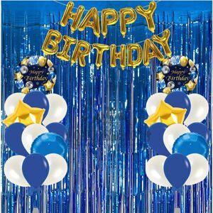 Birthday Party Kit with Fringe Curtain,Birthday Sign, Latex and Foil Balloons,